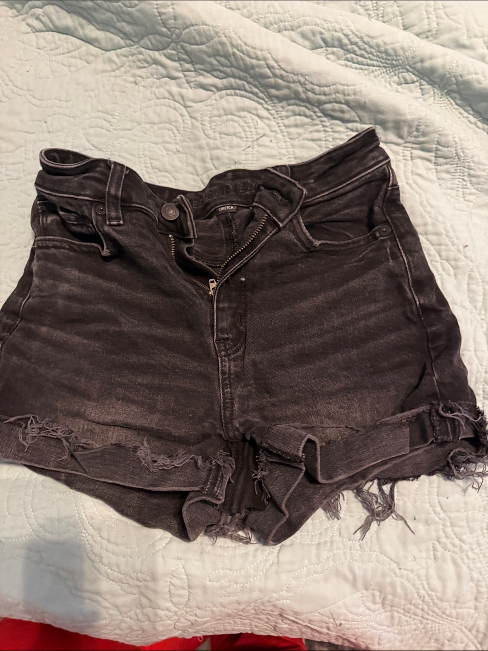 American Eagle Outfitters Black High-Rise Distressed Jean Shorts